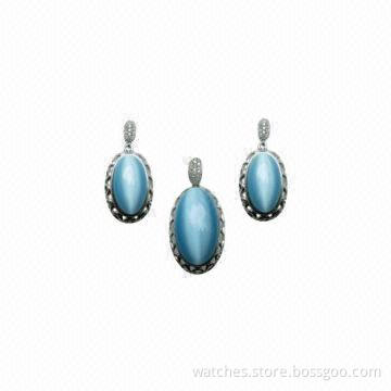 2014 Fashionable Silver with Stone Pendant Earrings, OEM/ODM Welcomed, Women's Jewelry Supplies